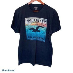 Hollister Black Tee S/S T-Shirt Men's Size XL Spell Out California Spell-out